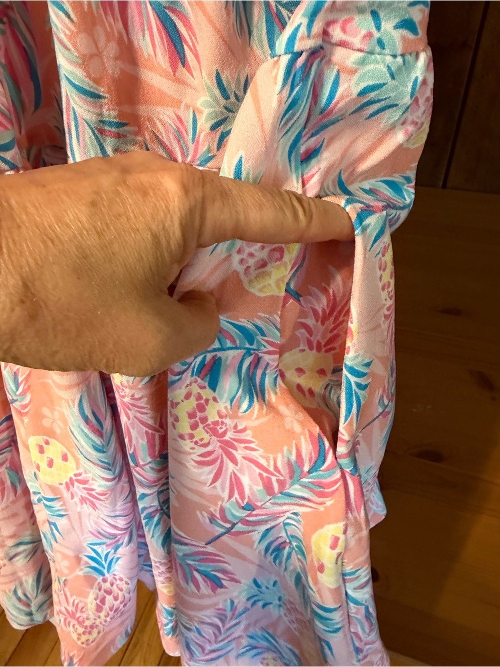 Simply Southern Pink Pineapple Tropical Palm Tiered Babydoll Dress Tunic S - Picture 9 of 14